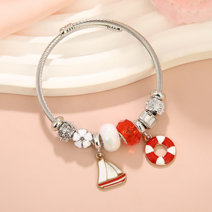 Wholesale Sailboat,  Lifebuoy,  and Lighthouse Alloy Pendant Stainless Steel Bracelet