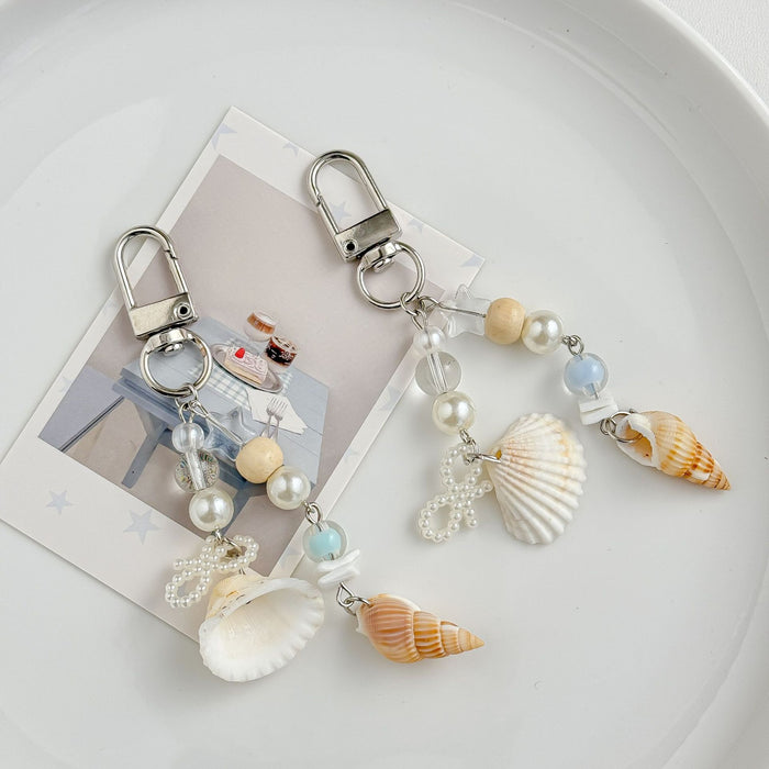 Wholesale Ocean Pearl Shell Style Pendant Ins Style Beaded Mobile Phone Chain Pocket Keychain