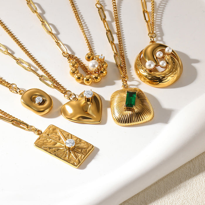 Wholesale gold stainless steel zircon pearl necklace love pendant