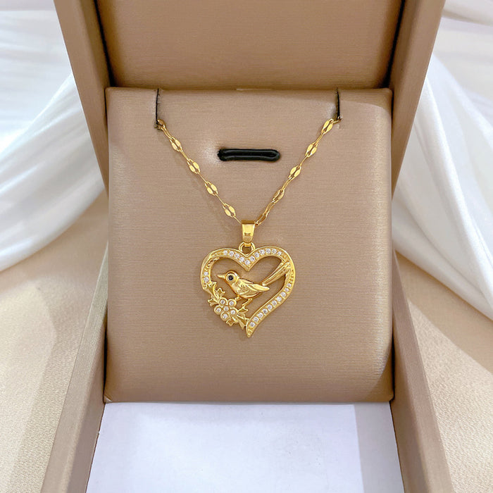 Wholesale Titanium Steel Heart Full Diamond Necklace JDC-NE-LG029