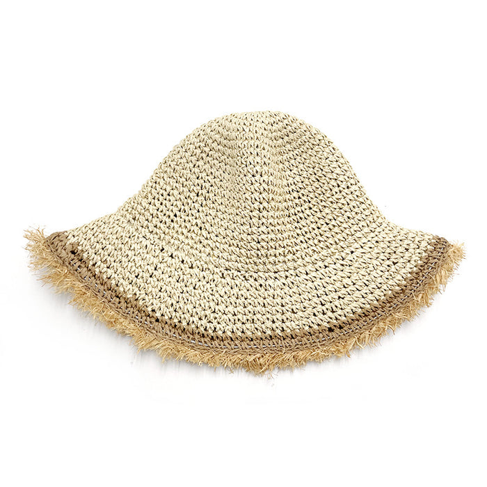 Wholesale Raw Edge Woven Straw Hat Sun Hat Summer Fisherman Hat Seaside Vacation