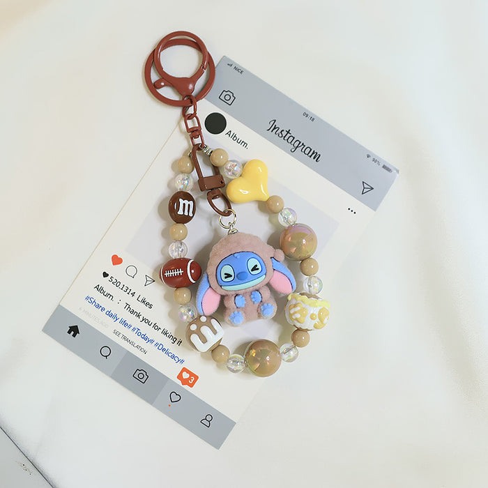 Wholesale Cartoon Plush Bag Beaded Chain Pendant Streaming Cute Doll Student Keychain Accessory