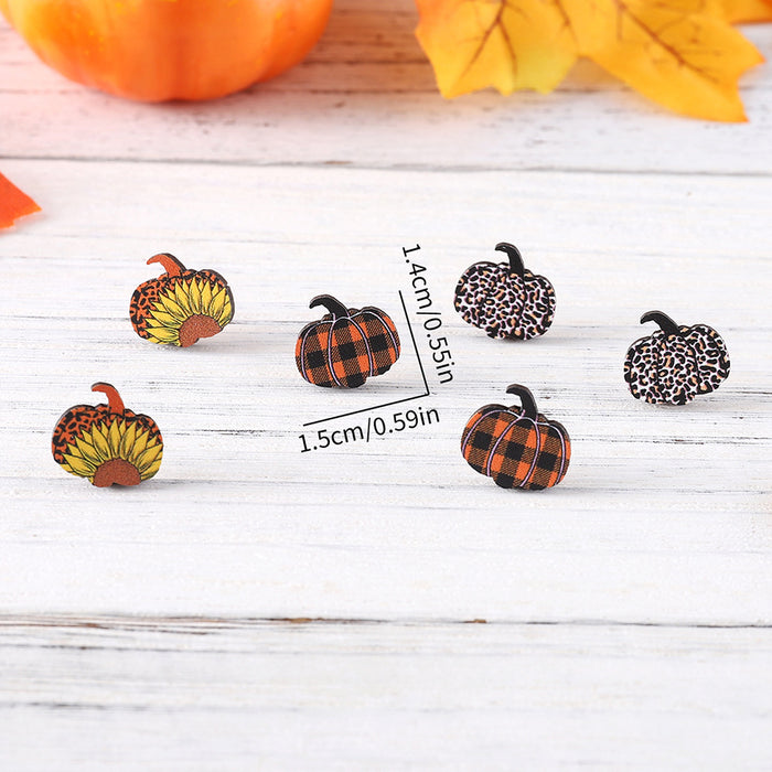 Wholesale Thanksgiving Leopard Plaid Star Pumpkin Earring Set Wooden Earrings Earrings Gift