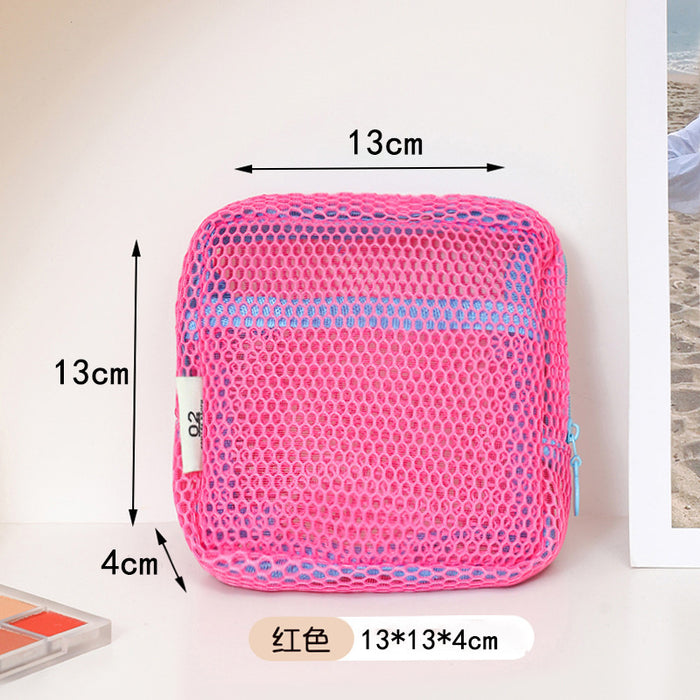 Wholesale mini coin purse large capacity mesh cosmetic bag dopamine mesh cloth lady mouth red envelope color