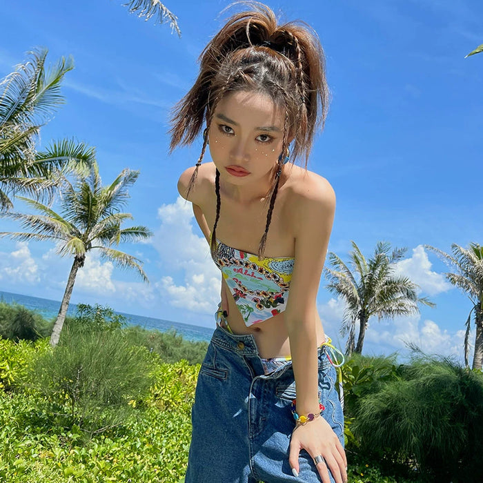 Wholesale Fashionable new split rope swimsuit, low waisted pants, strapless style, sexy and slimming for vacation