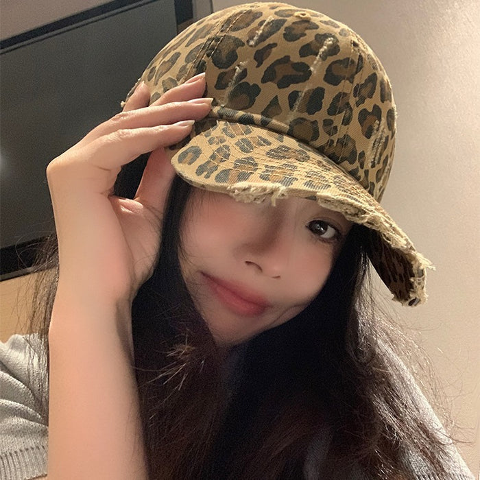 Wholesale Trendy and fashionable leopard print baseball hat with street personality, retro and vintage style, wide brimmed sun shading duckbill hat