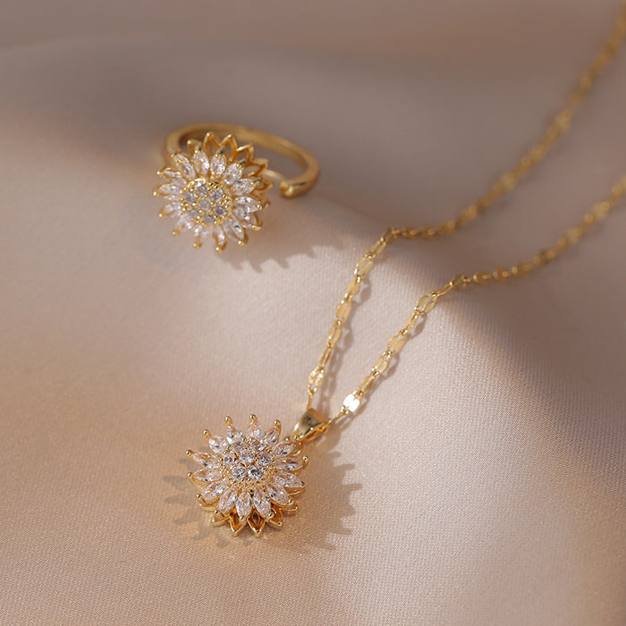Wholesale Necklace, sunflower, new diamond studded ring, rotatable collarbone chain accessory