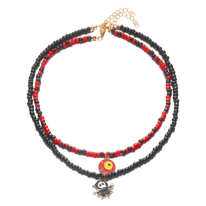 Wholesale  Double-Layer Stacked Necklace Ghost Splicing Contrasting Color Rice Beads Collarbone Chain for Women