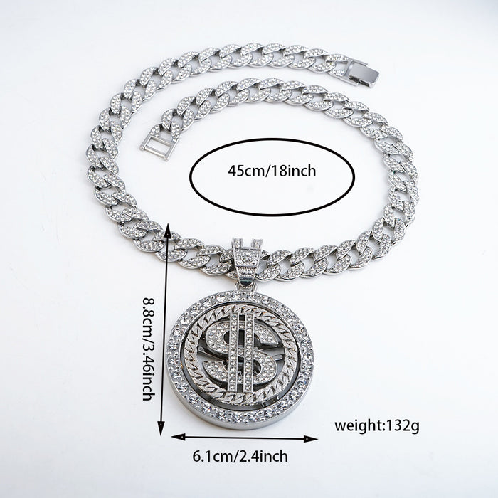 Wholesale Brand Rotatable Dollar Coin Pattern Zinc Alloy Necklace Personalized Pendant
