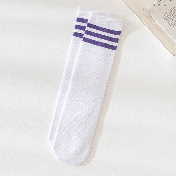 Wholesale Combed cotton three bar striped socks with straight leg and high leg design, versatile socks
