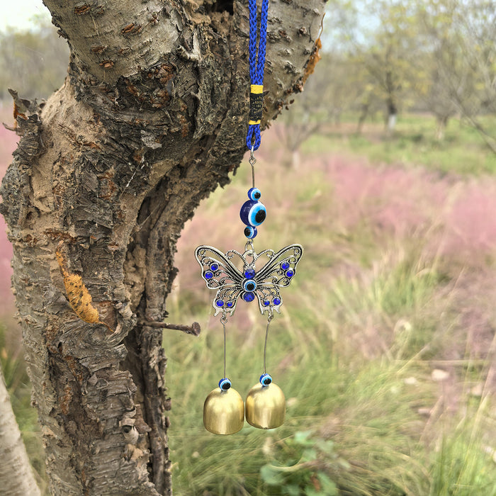 Wholesale Metal copper wind chime pendant, door decoration, copper bell, wind chime, auspicious retro blue pendant