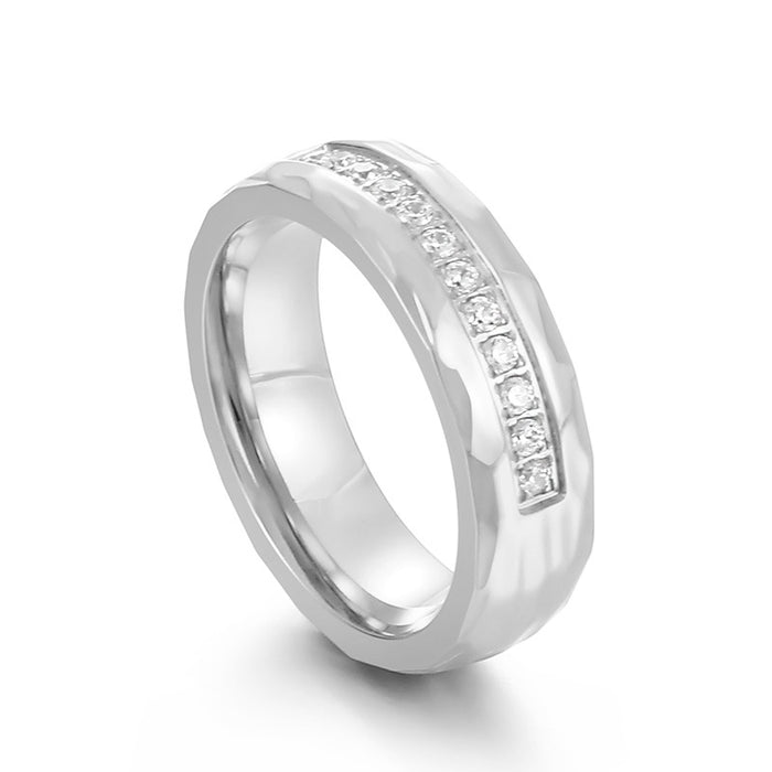 Wholesale Titanium Steel Couple Rings with Hammered Texture Fashion Jewelry Accessory