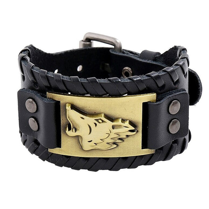 Wholesale Multi-layer Leather Wolf Head Men's Bracelet JDC-BT-FengH002