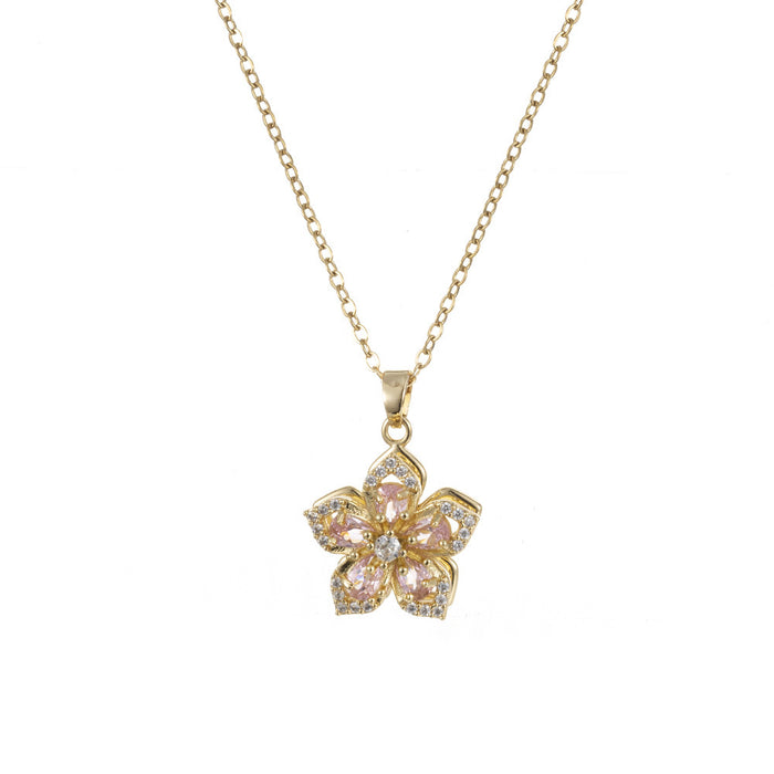 Wholesale Necklace Rotating Zircon Flower Charm Necklace Ornament