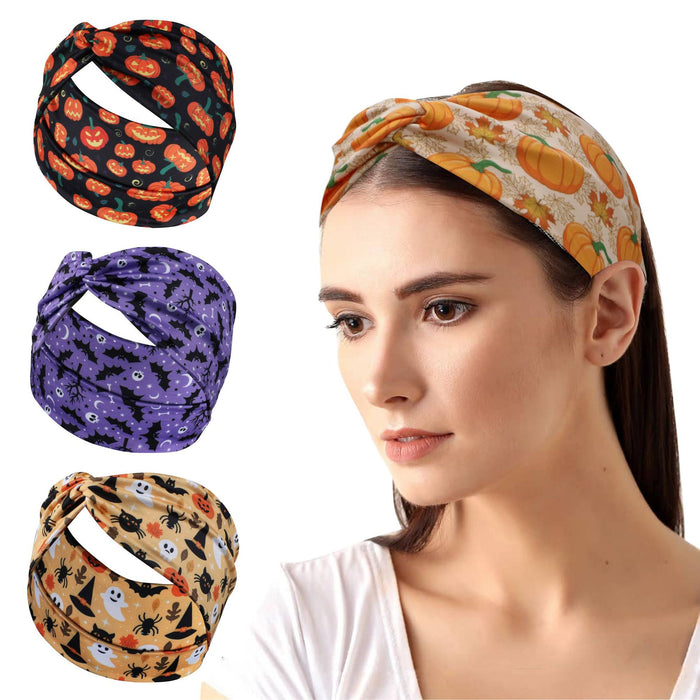 Wholesale Halloween Pumpkin Print Elastic Breathable Sports Sweat-Absorbent Yoga Fabric Headband JDC-HD-Jint001