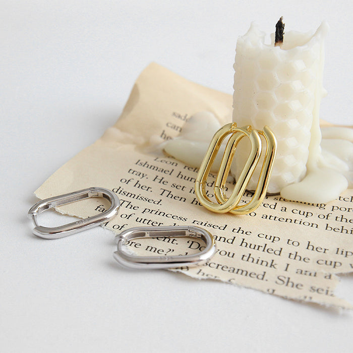 Wholesale   S925 Sterling Silver Earrings   Geometric Oval Ring Women's Ear Buckle Ear Ring Gold Plated Vintage Earrings