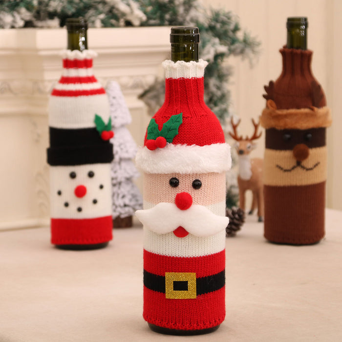 Wholesale Christmas Decorative Wine Bottle Set Knitted Wool Red Wine Set Christmas Restaurant Hotel Atmosphere Decoration