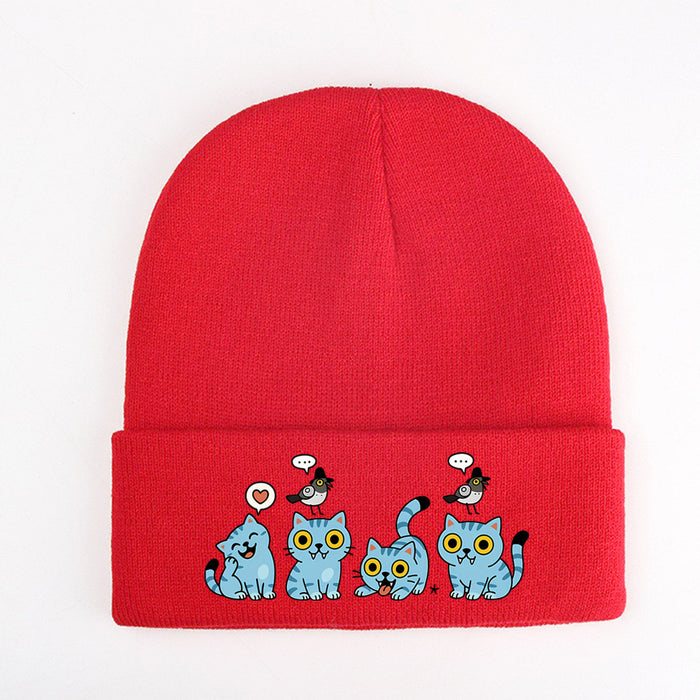Wholesale Stylish knitted hat rolled brim and printed knit