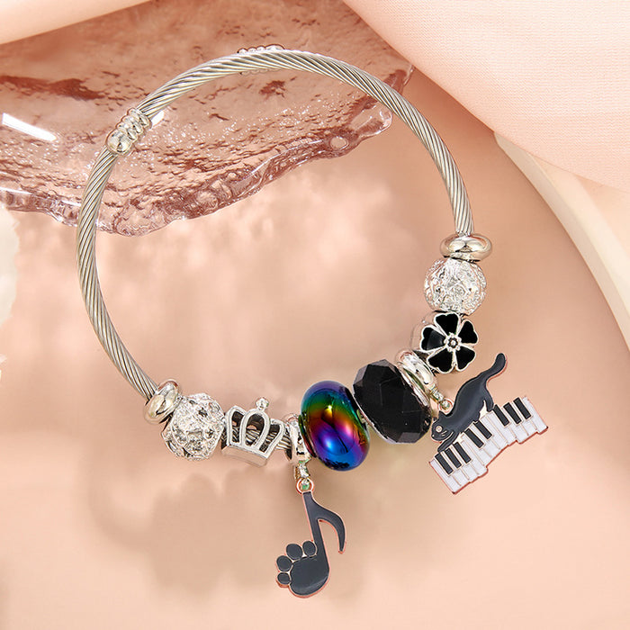 Wholesale Stainless Steel Plated Cartoon Black Cat Pendant Adjustable Bracelet for Women Party Wear