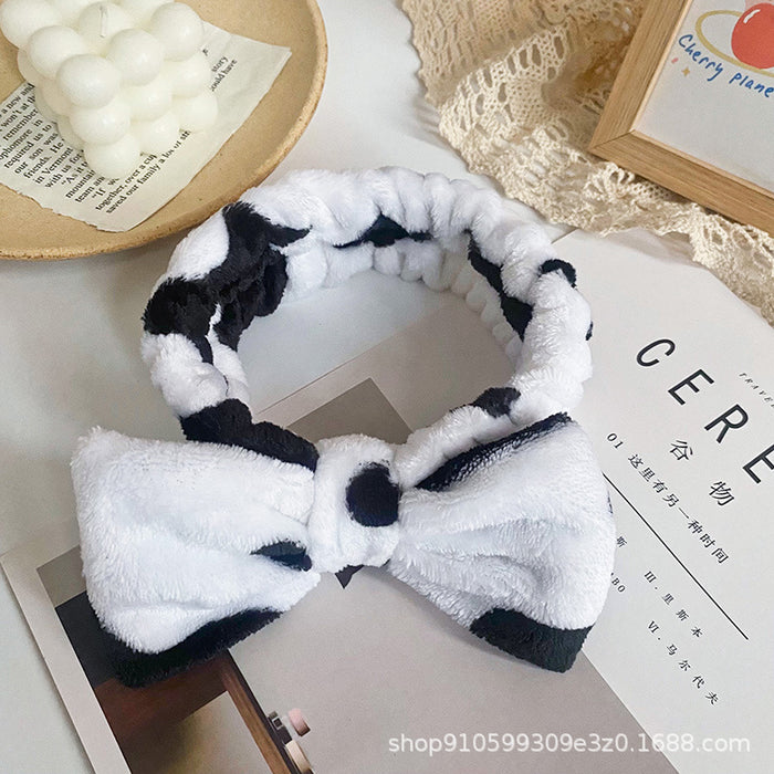 Wholesale Leopard Print Polka Dot Striped Bow Headband Women' s Face Wash Sports Headband Coral Velvet Hair Accessories