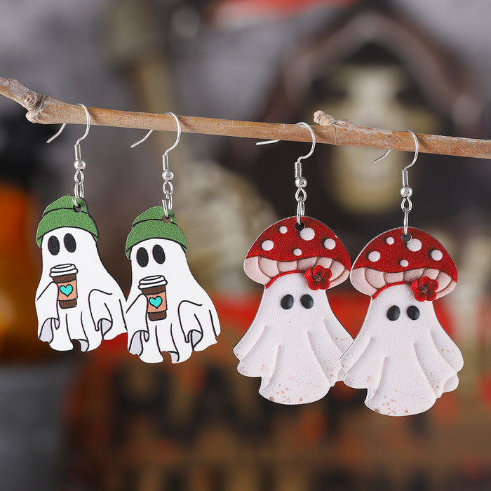 Wholesale  Cute Ghost Pendant Ear Wooden Gothic Double-sided Ear Jewelry