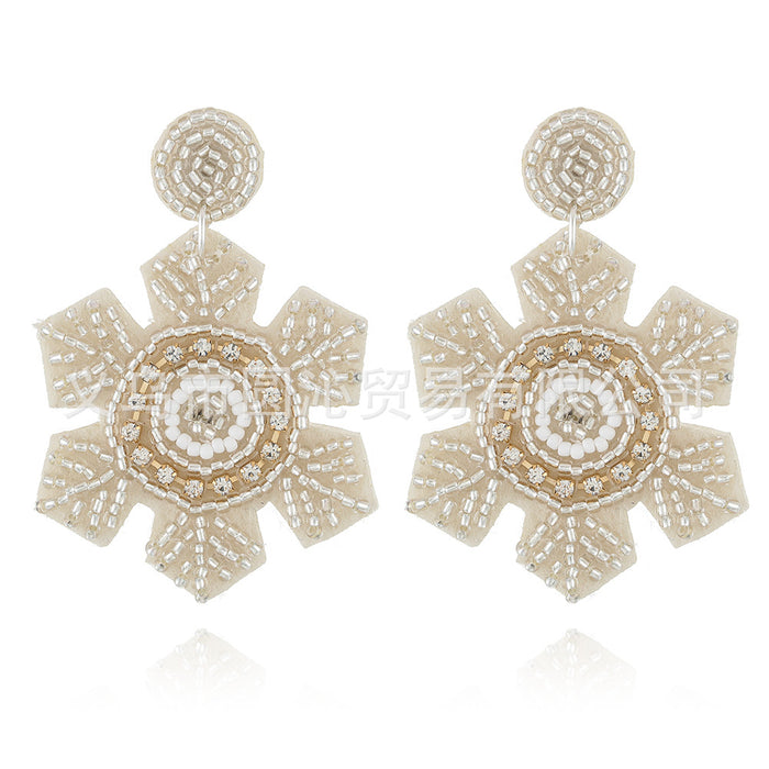 Wholesale Christmas Fabric Rice Bead Earrings Hand-Sewn Christmas Tree Old Man Snowman Snowflake Earrings