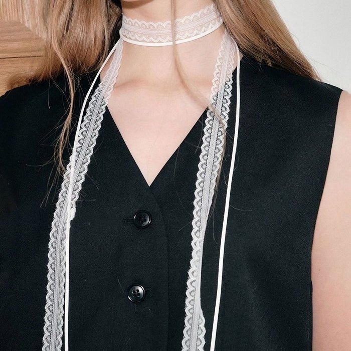 Wholesale Stacked lace ribbon versatile collarbone scarf design with a slim neck strap necklace
