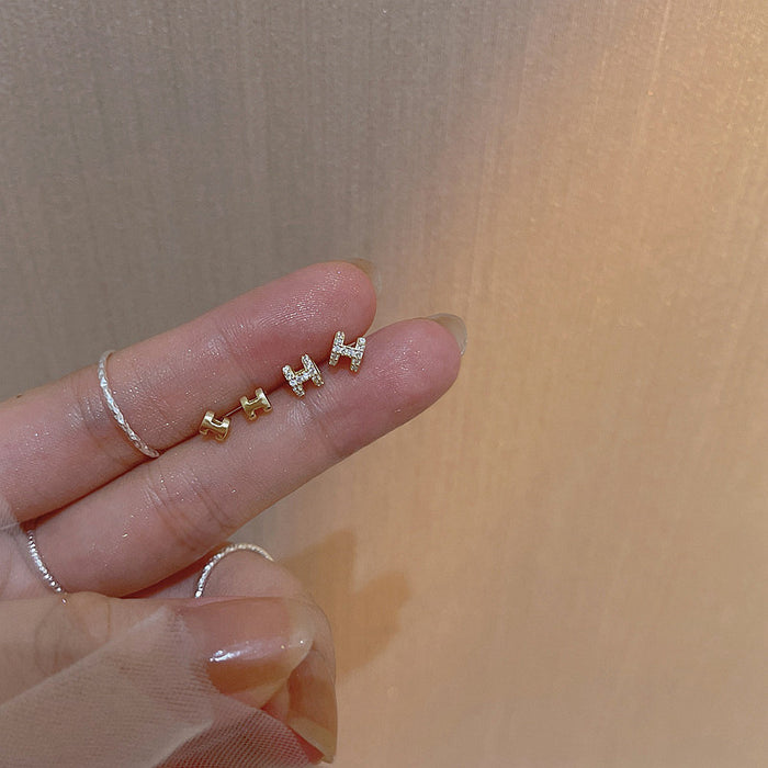 Wholesale Letters Diamond Copper Stud Earrings JDC-ES-MiJ001