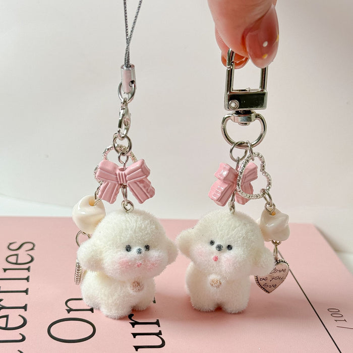 Wholesale Flocked Bear Mobile Phone Pendant Girl Heart Bow Bag Pendant Accessories Car Keychain
