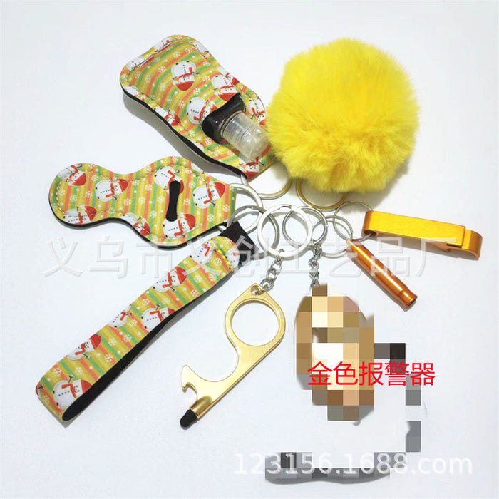 Wholesale Stylish Women S Christmas Pattern Self Defense Keychain 9 Piece Set With LED Alarm Metal Electroplated Party Gift And Decorative Accessory