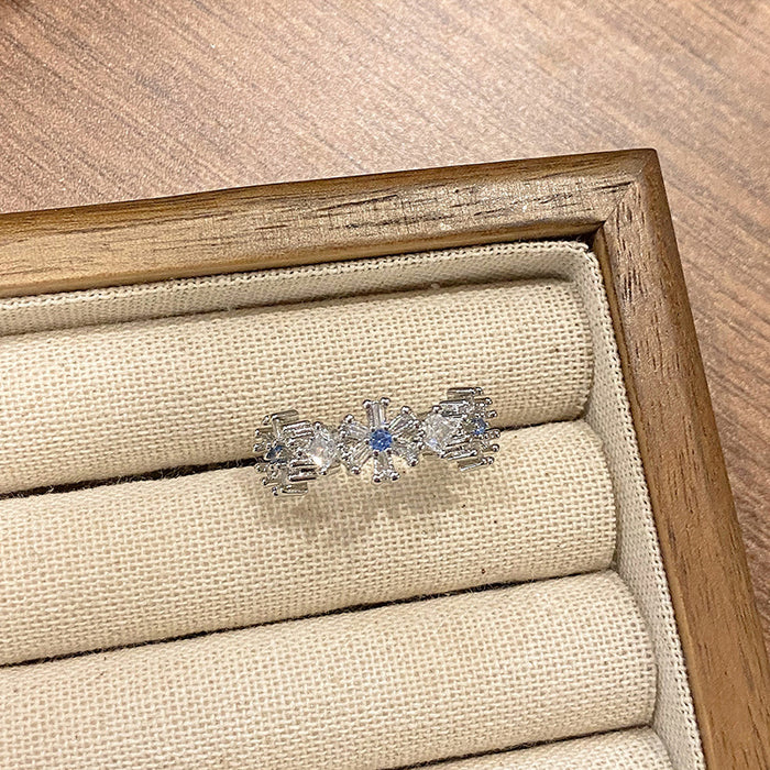 Wholesale Small niche luxury colored micro inlaid open ring with fashionable hollow flower temperament, layered wearing