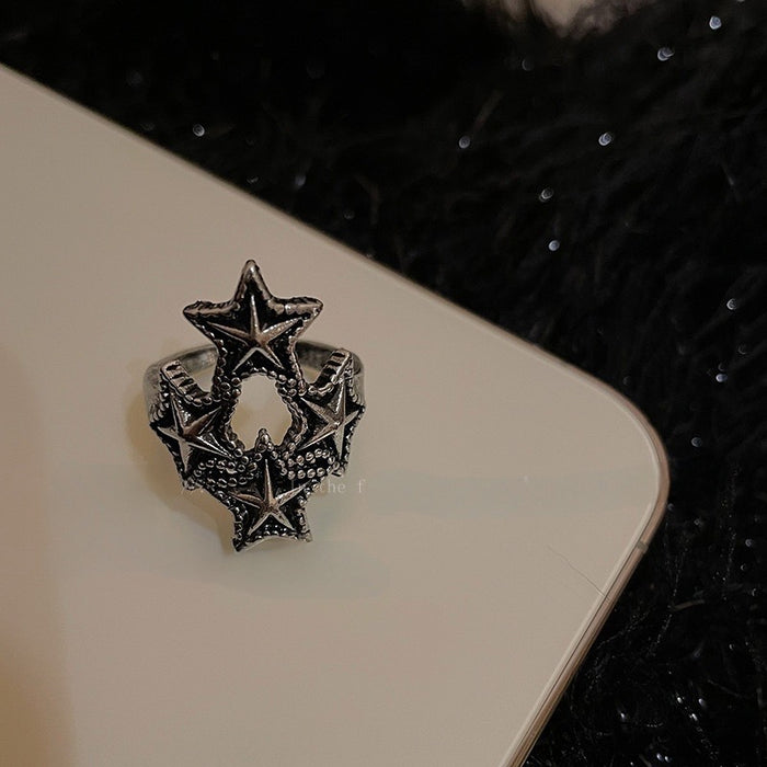 Wholesale Vintage vintage niche star ring with adjustable opening ring, dark punk index finger ring, men's and women's ring sets