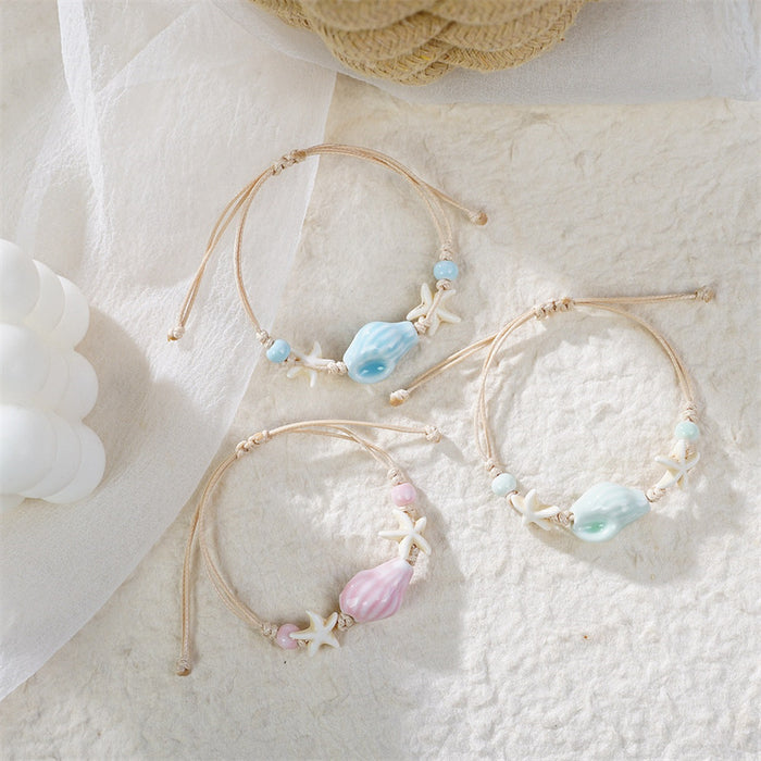 Wholesale Ceramic Beach Style Handmade Bracelet Women' s Bohemian Starfish Conch Beaded Jewelry