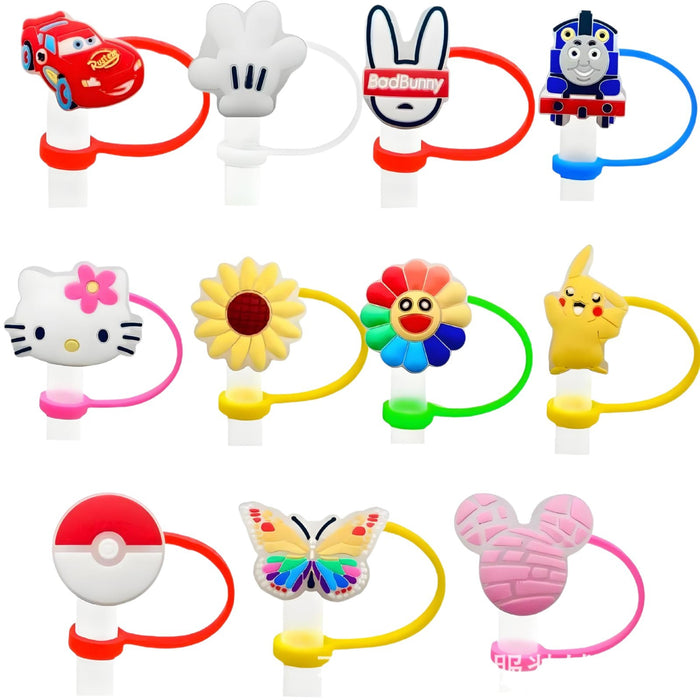 Wholesale 10pcs Silicone Straw Cap Cartoon Led Light Dustproof Straw Cap Recyclable