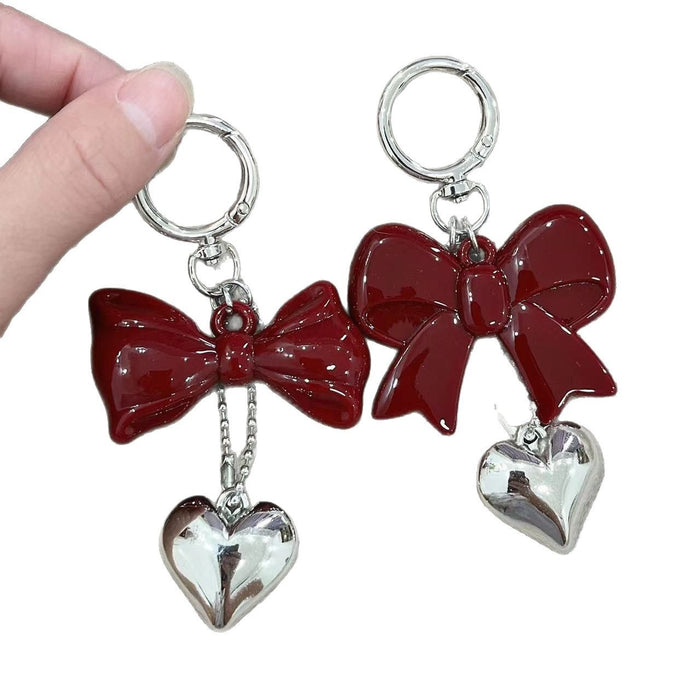 Wholesale Deep red bow heart 3D keychain