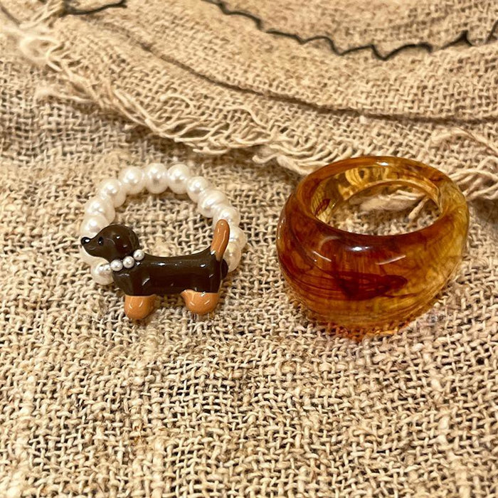 Wholesale Pearl ring, women's autumn and winter cute cartoon high-end feeling, index finger ring, children's fun ring