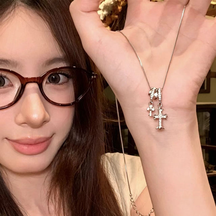 Wholesale Coffee Gold Double Cross Necklace Stylish Layering Collarbone Chain For Women Fashion Accessory Boutique Resale Gift