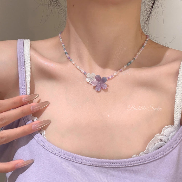 Wholesale Flower crystal bead necklace for women, high-end and niche, sweet collarbone chain, neck chain