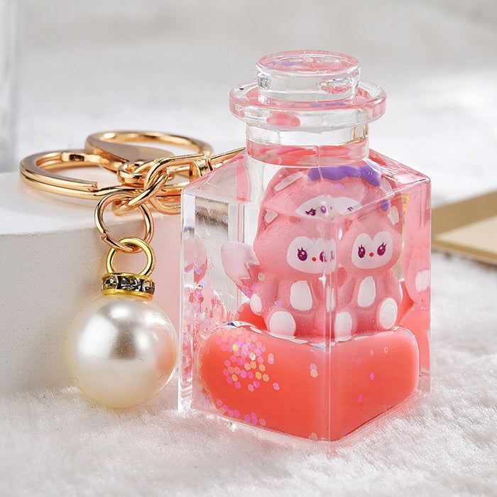 Wholesale Quicksand Bottle Cartoon Kitten Keychain