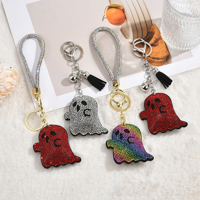 Wholesale Rhinestone Ghost Head Keychain Zinc Alloy  Gift Bag Charm Car Key Accessory