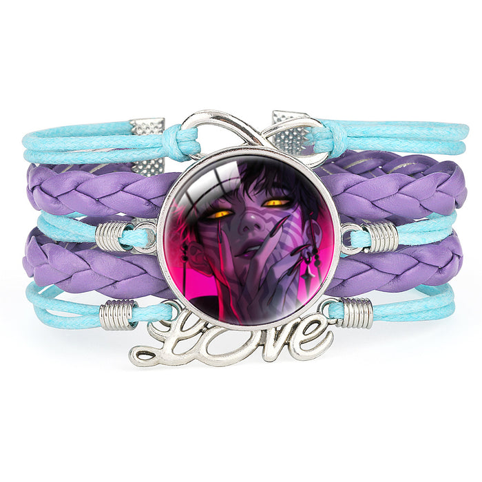 Wholesale KPOP Color Block Multi-Layer Braided Adjustable Bracelet