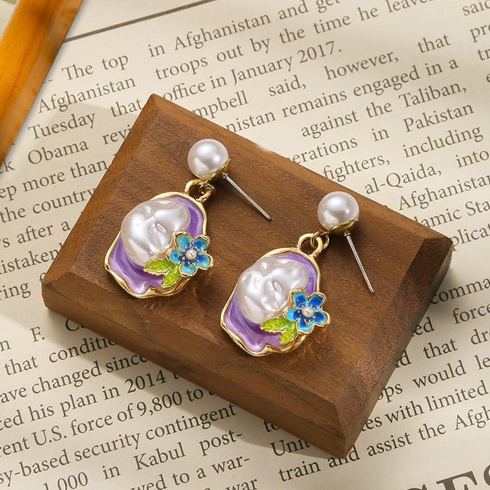 Wholesale Personalized enamel oil painting earrings, colorful earrings, pearl design earrings