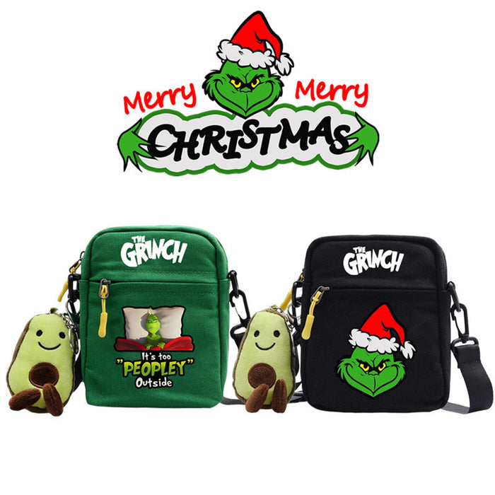 Wholesale Christmas Grinch Green Forest Monster Small Square Bag New Cute Shoulder Bag Colorful Simple Canvas Zipper JDC-SD-WDM002