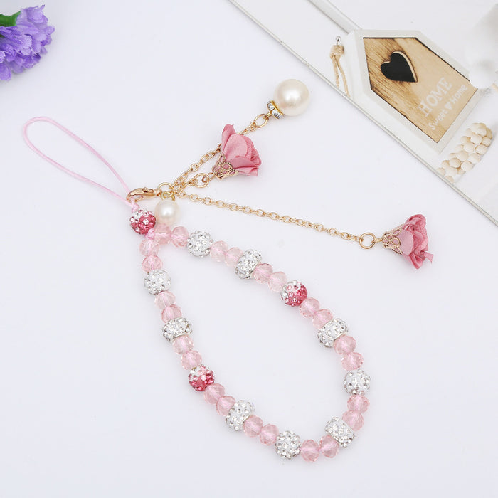 Wholesale Cropped Creative Plaster Flower Mobile Phone Lanyard Crystal Pendant Necklace Phone Case Charm Women's Accessories