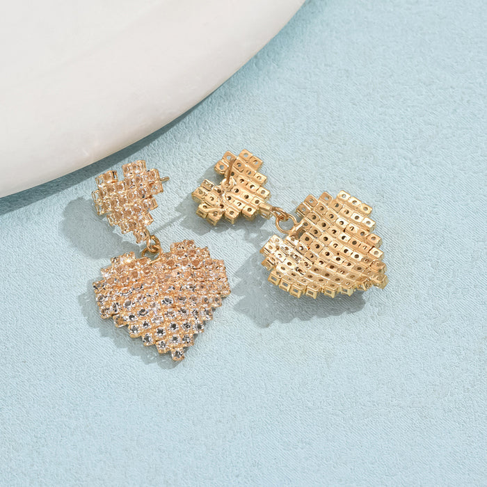 Wholesale Diamond studded double heart earring pendant with versatile temperament and earrings