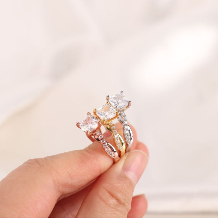 Wholesale Silver Plated White Copper Zircon Geometric Twist Ring Adjustable Jewelry