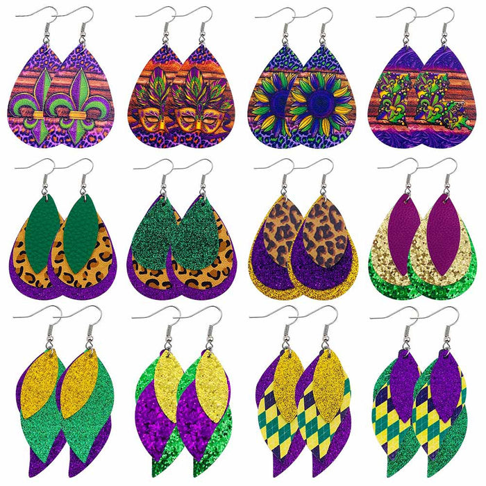 Wholesale European and American Carnival Three-layer Leather Earrings with Shiny Leaf Shaped Earrings Bohemian Carnival Earrings JDC-ES-YaChen007