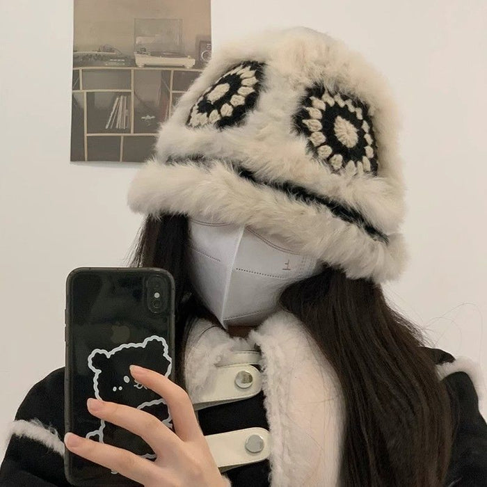 Wholesale Rabbit hair knitted plush hat for women in autumn and winter, new furry lion awakening fisherman hat, face enhancing small woolen hat