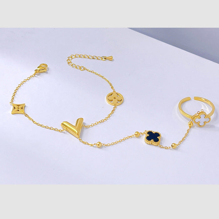 Wholesale Frosted Butterfly Titanium Steel Beads Adjustable Open Bracelet JDC-BT-JinL011