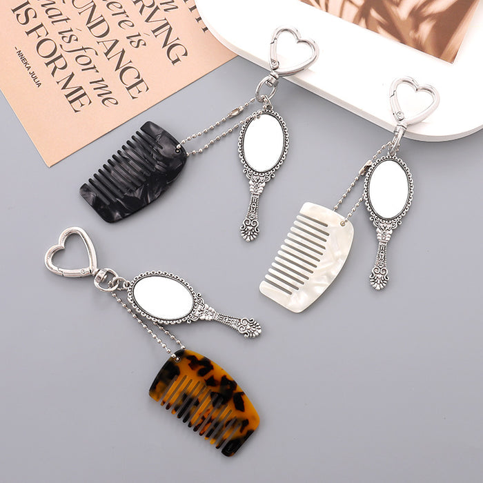 Wholesale Comb Mobile Phone Pendant Bag Hanging Mini Handle Cosmetic Mirror Keychain